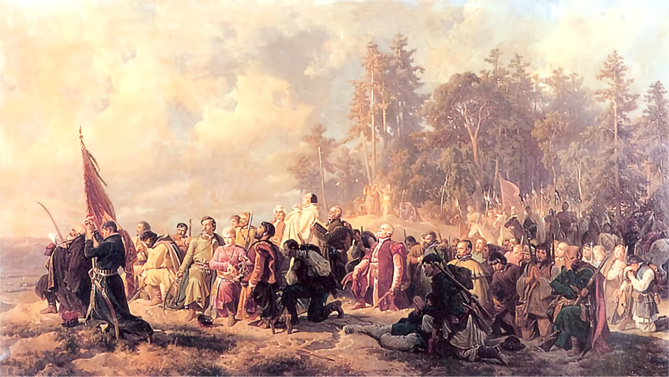 Konfederation Barska ber före slaget vid Lanckorona. Målning av Artur Grottger.
